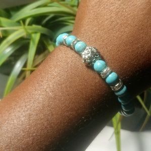 Silver Lion Head Baby Blue Bracelet